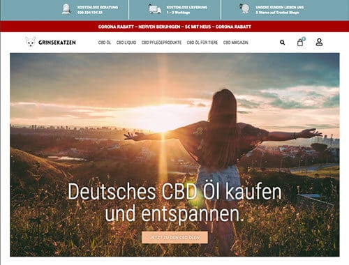 Screenshot des CBD Shops von Grinsekatzen