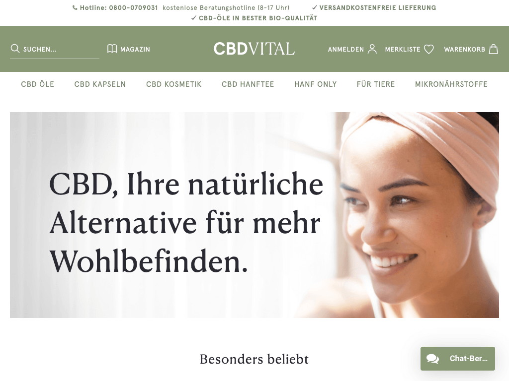 Screenshot des Shops von CBD Vital