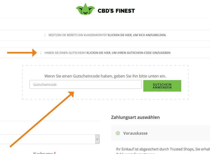 CBD's Finest Gutschein Anwendung Screenshot Onlineshop